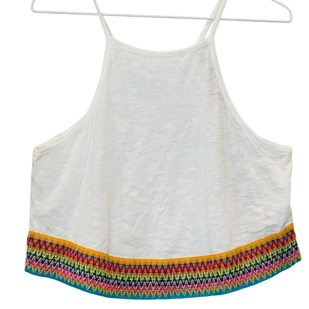 Pitusa Inca Trim Pima Cotton Blend Halter Cropped Tank Top White Small